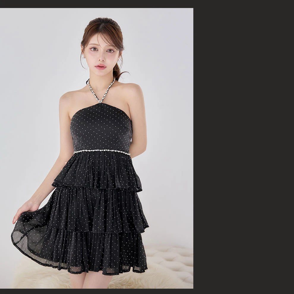 ビジューホルターネックスタッズティアードミニ6