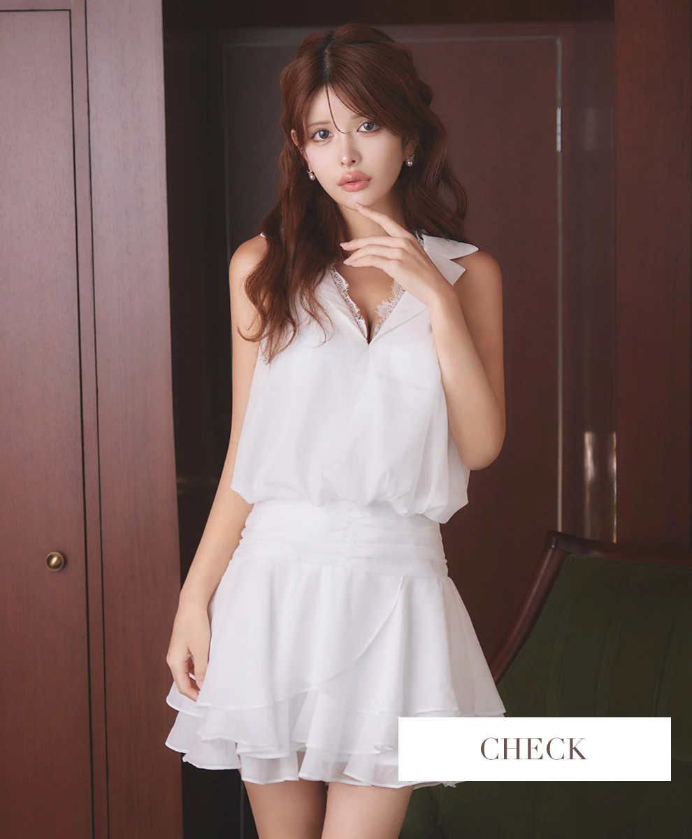 襟付きシフォンミニドレスワンピ1