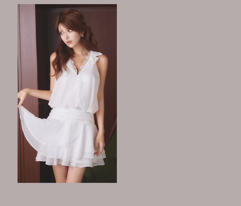 襟付きシフォンミニドレスワンピ8