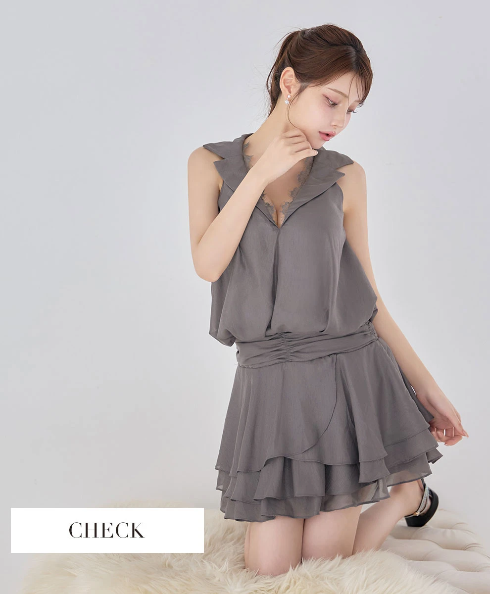 襟付きシフォンミニドレスワンピ10