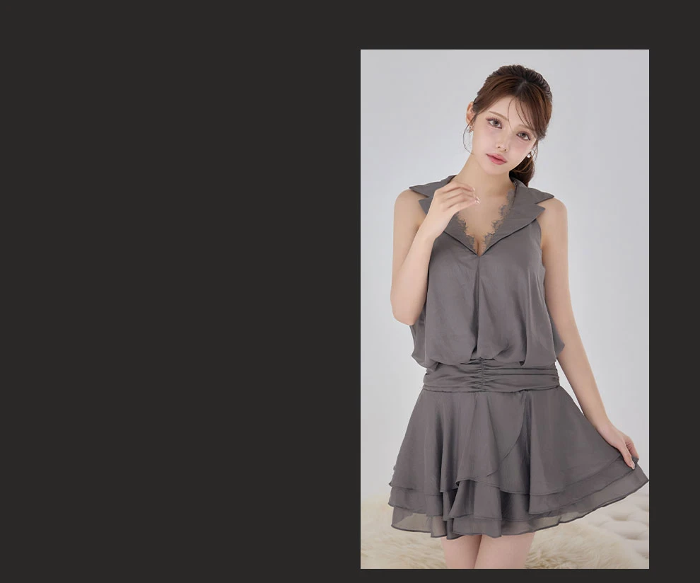 襟付きシフォンミニドレスワンピ6