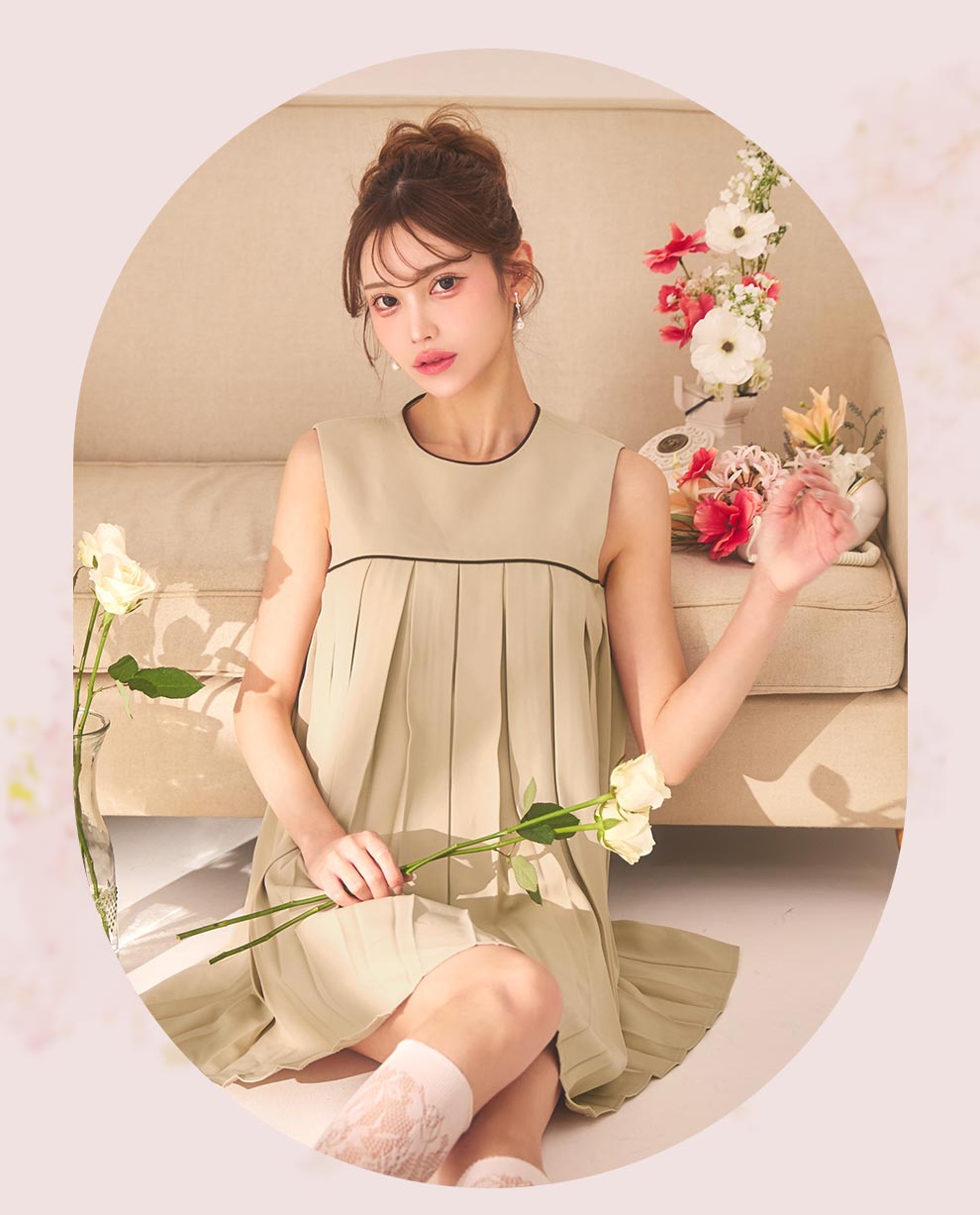 プリーツスカートミニワンピースドレス1