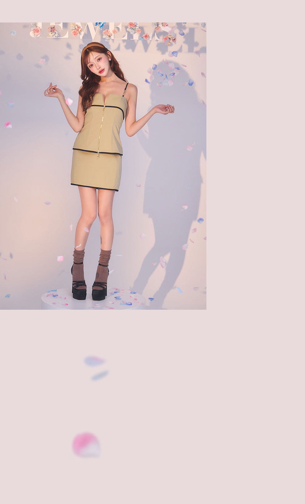 明日花キララちゃん着用 ベージュパイピングキャミソールドレス6