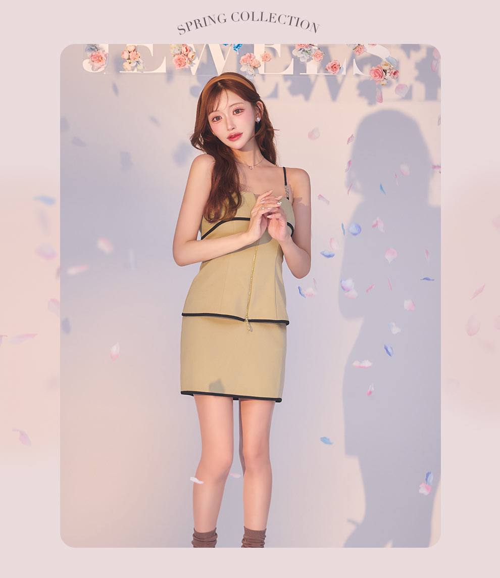 明日花キララちゃん着用 ベージュパイピングキャミソールドレス13