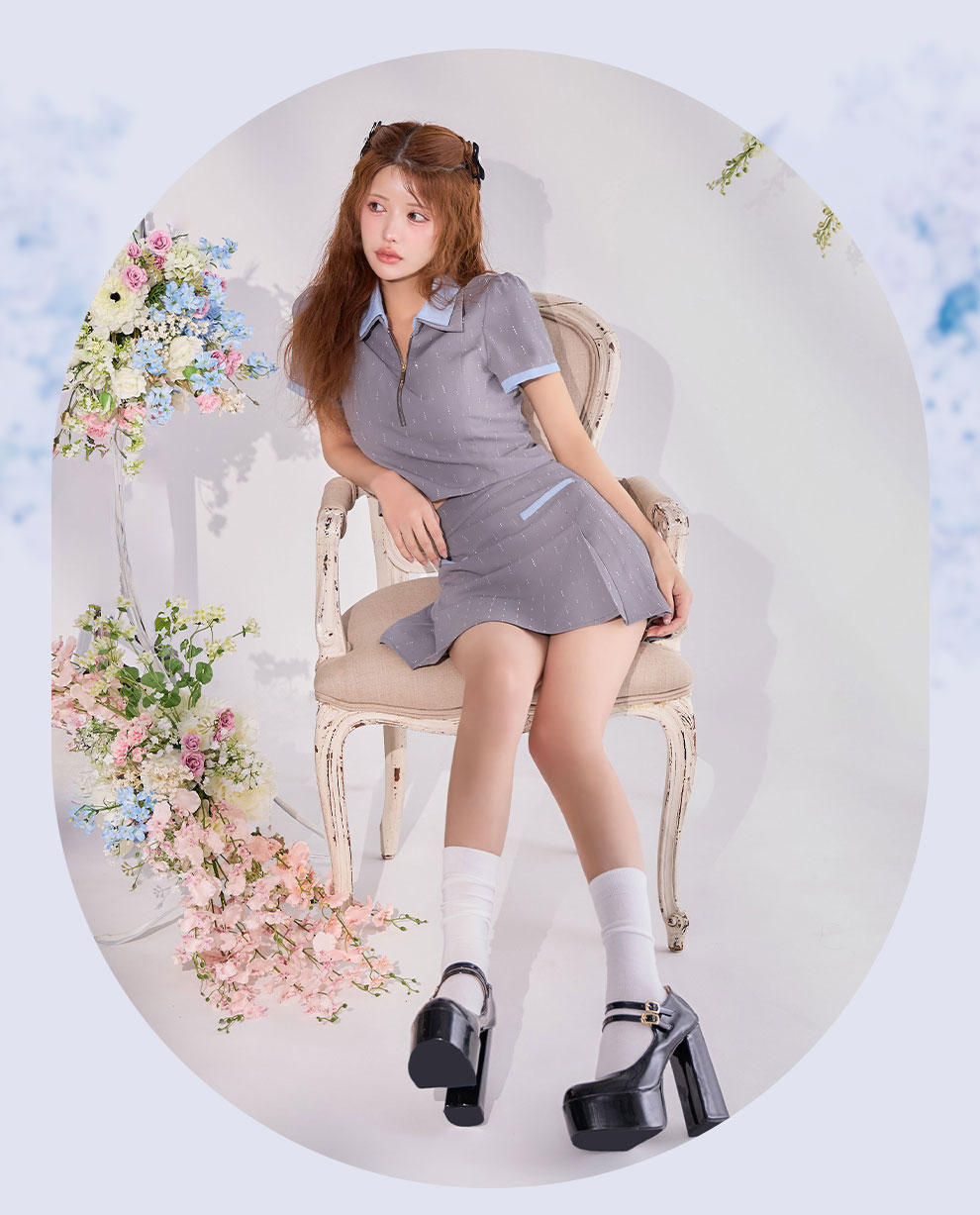 襟付きビジューショート袖セットアップ2