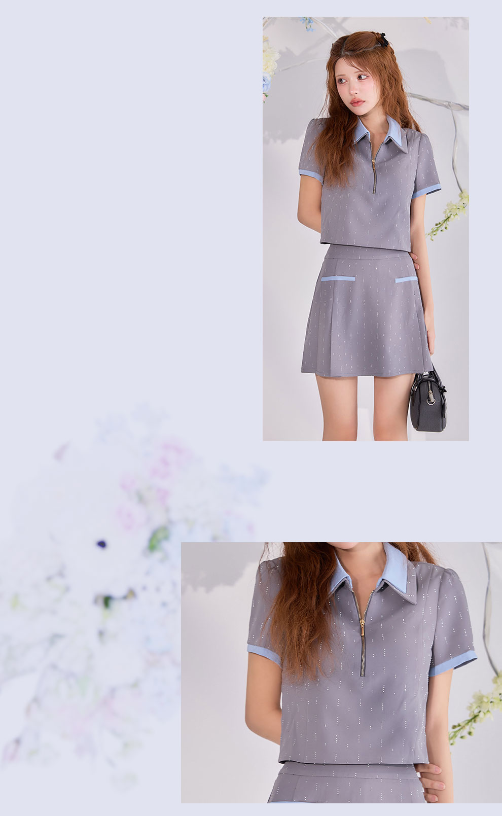 襟付きビジューショート袖セットアップ4