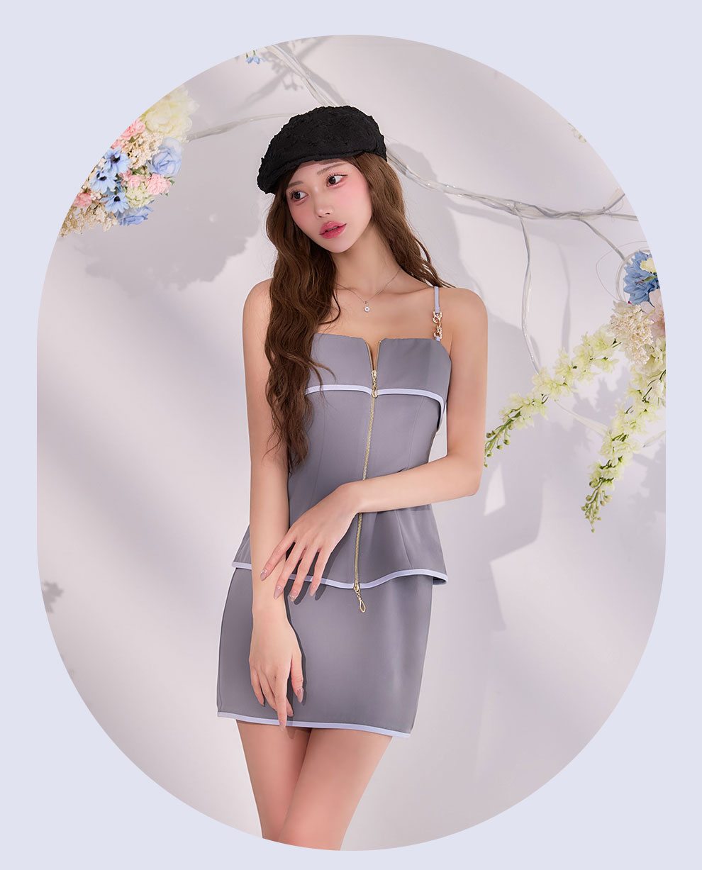 グレーパイピングキャミソールドレス2