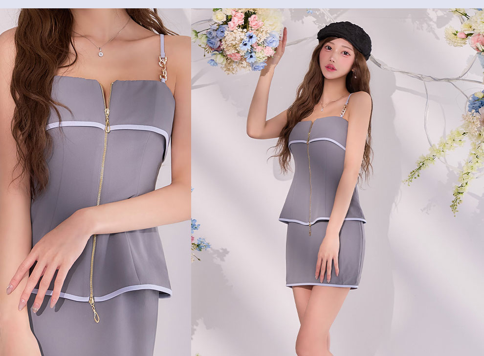 グレーパイピングキャミソールドレス8