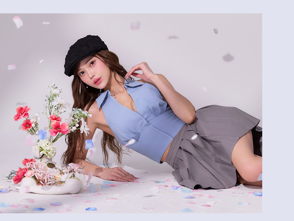 ビジューホルターネックスタッズティアードミニ3