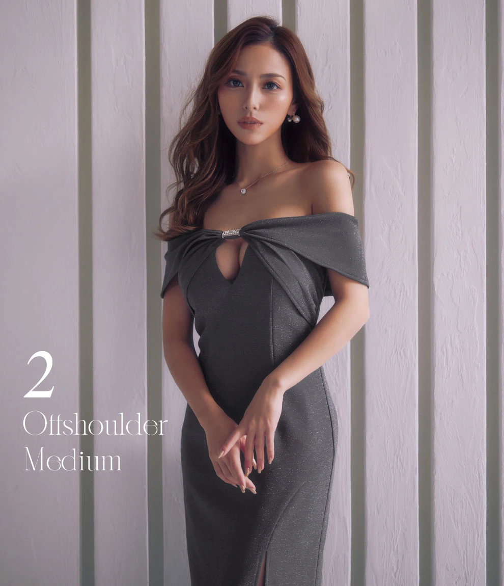 リボンオフショルタイトミディアムドレス1