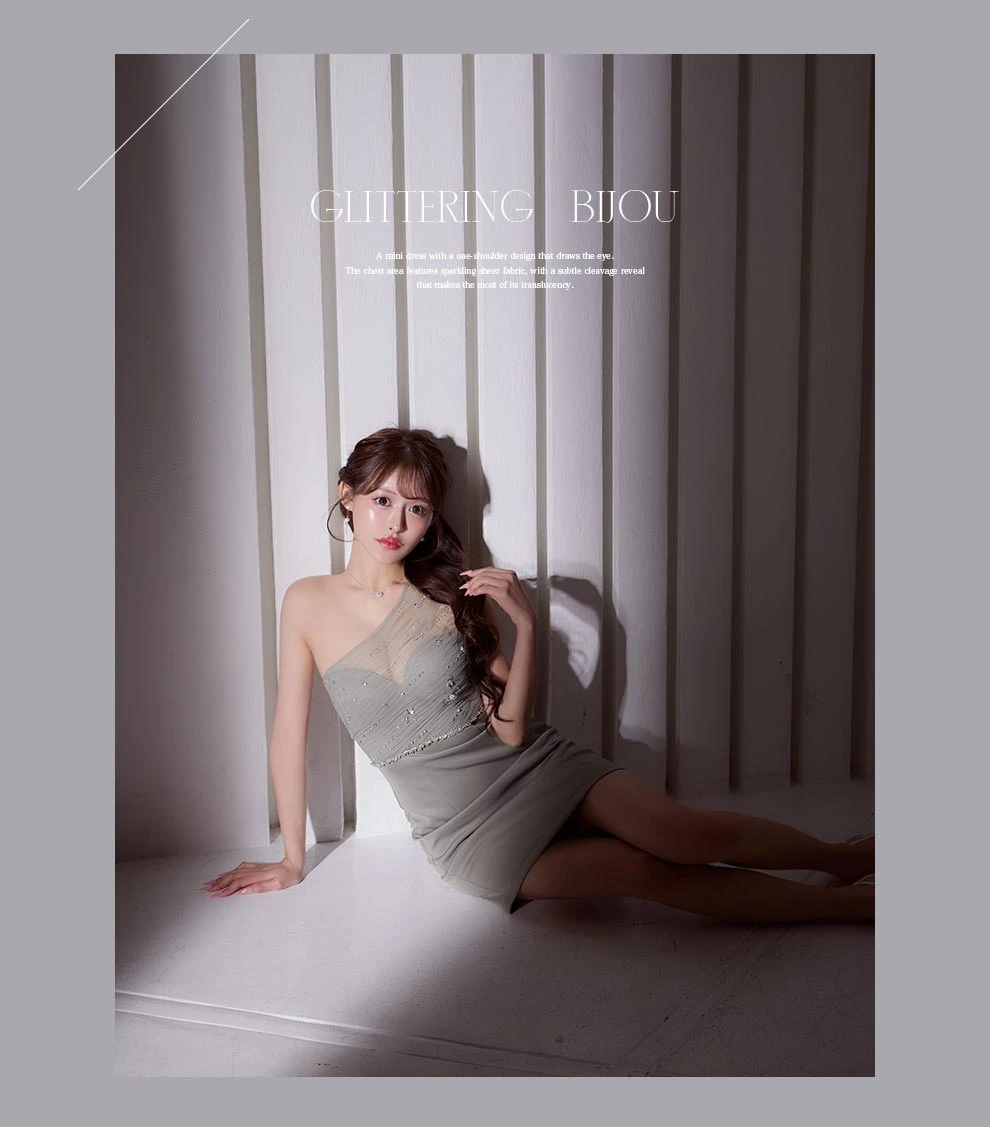 ワンショルダーシースルービジュードレス3