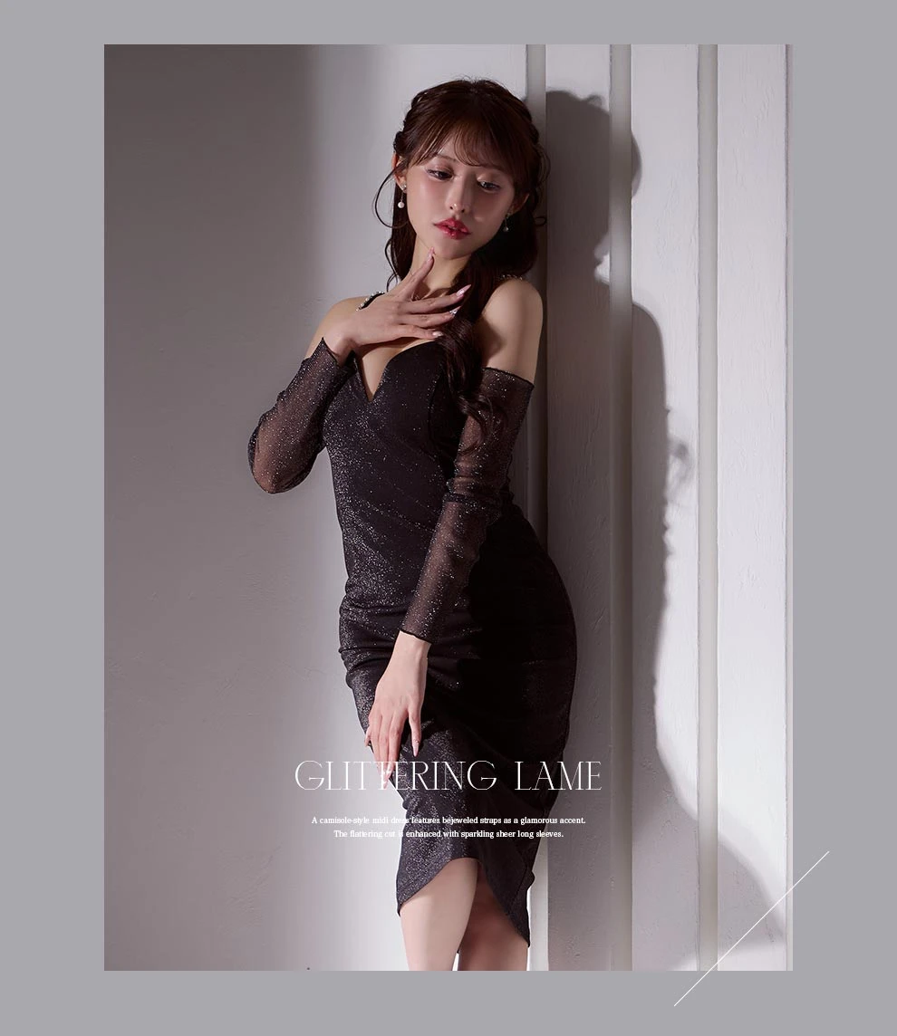 オフショルラメミディアムドレス2