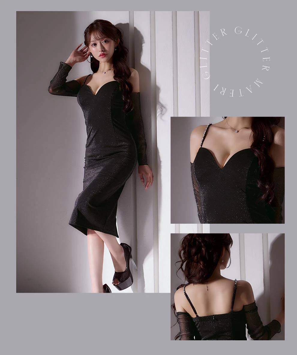 オフショルラメミディアムドレス3