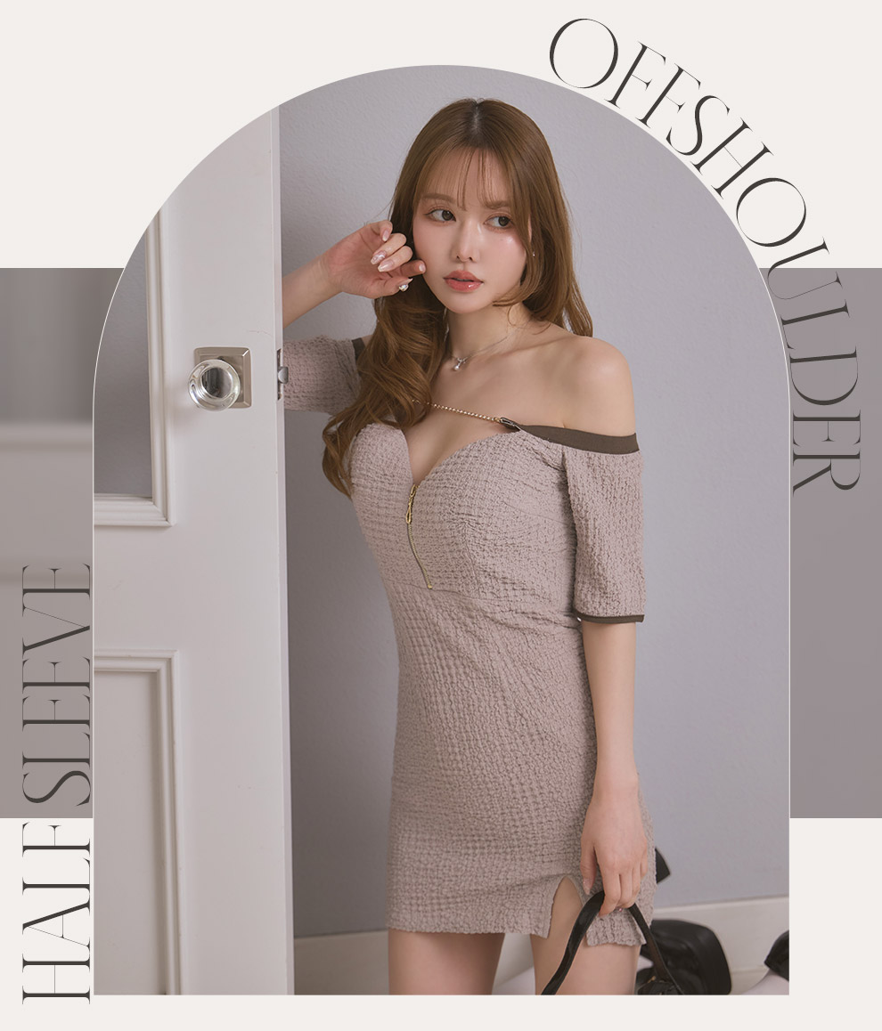 オフショルダーハーフスリーブドレス3