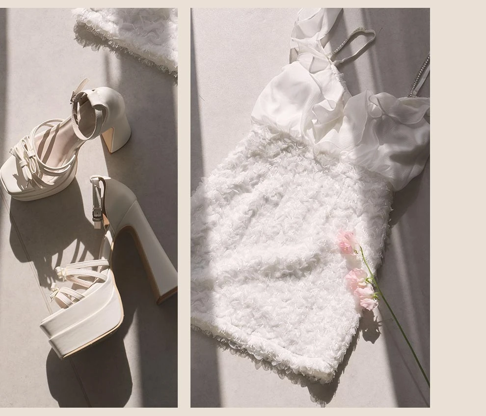 フリルオフショルダーシフォンフリンジドレス5