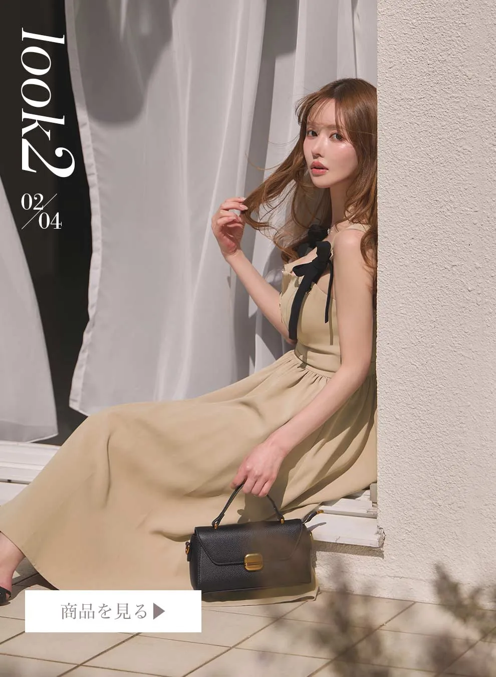 ゆめちゃん着用 ショルダーリボンフロントジップワンピースドレス1