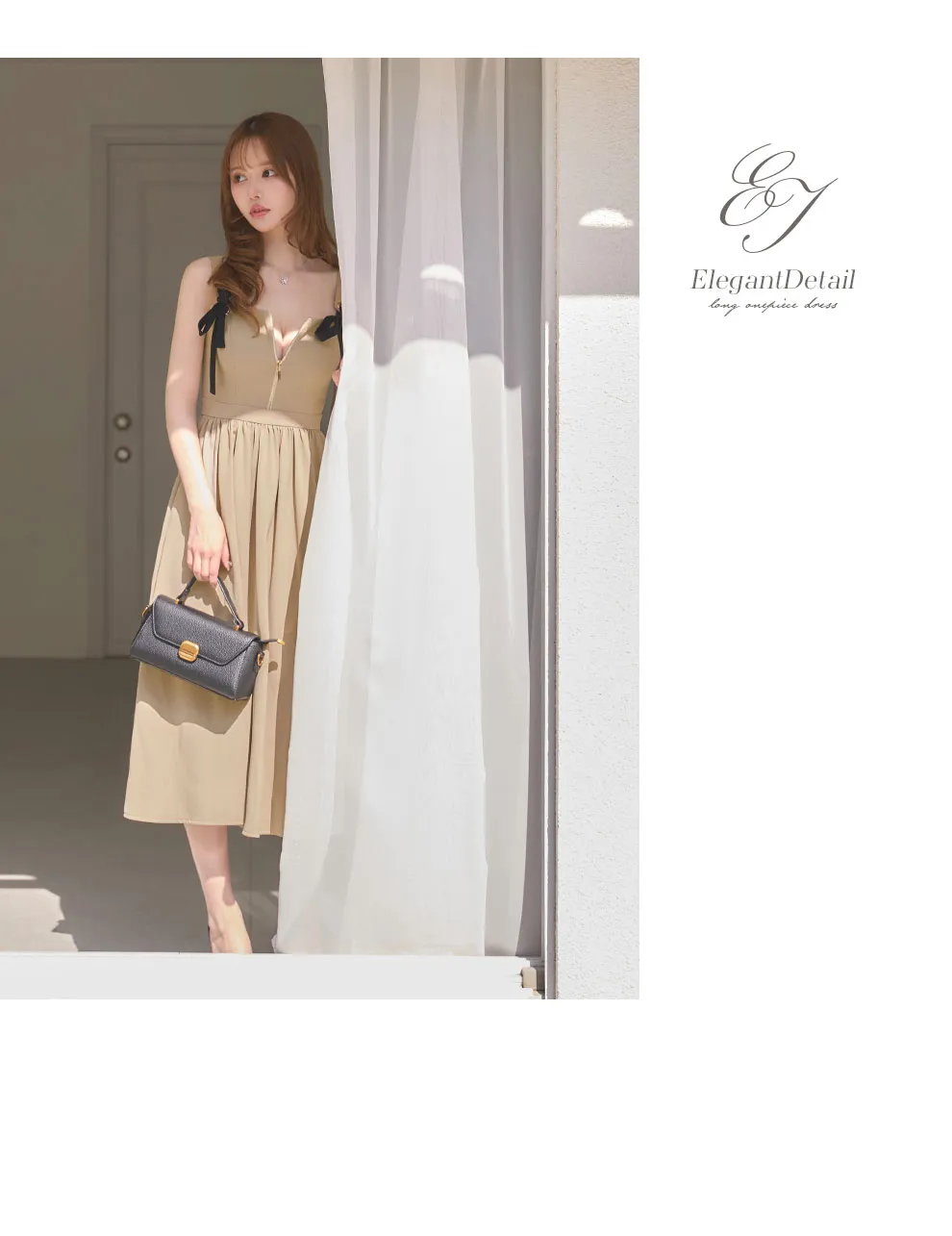 ゆめちゃん着用 ショルダーリボンフロントジップワンピースドレス 背景画像1