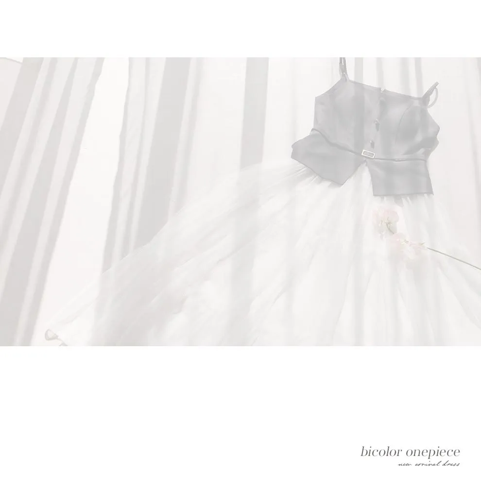 ゆめちゃん着用 セットアップ風バイカラーワンピースドレス 背景画像1