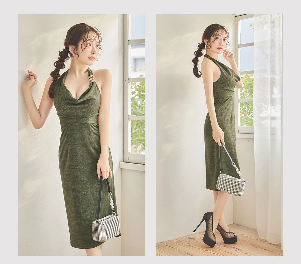 朝陽凪ちゃん着用 ホルターネックラメタイトミディアムドレス2