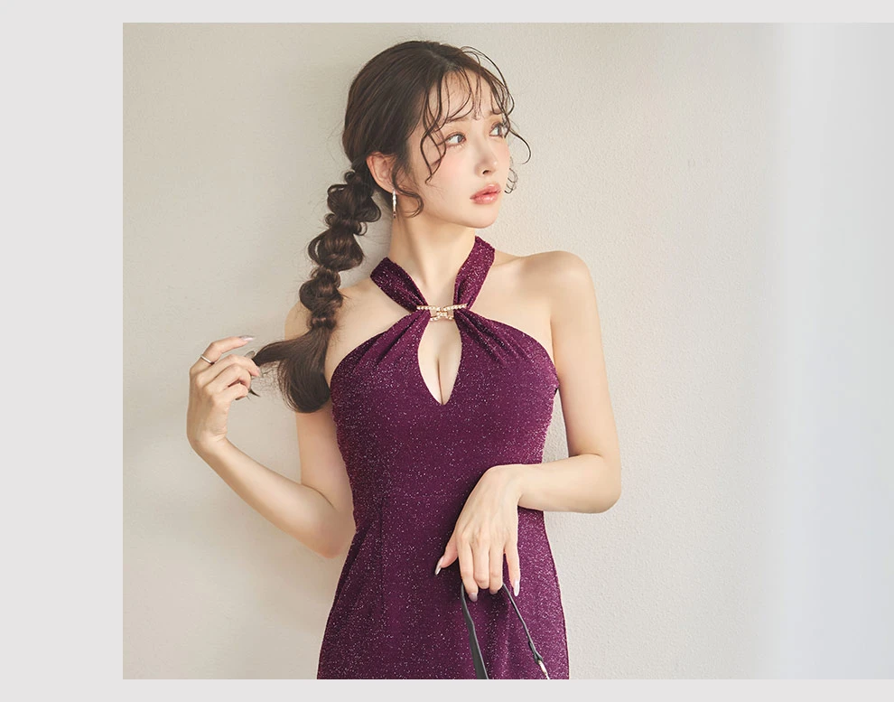 朝陽凪ちゃん着用 ラメストレッチスリットミディアムドレス3