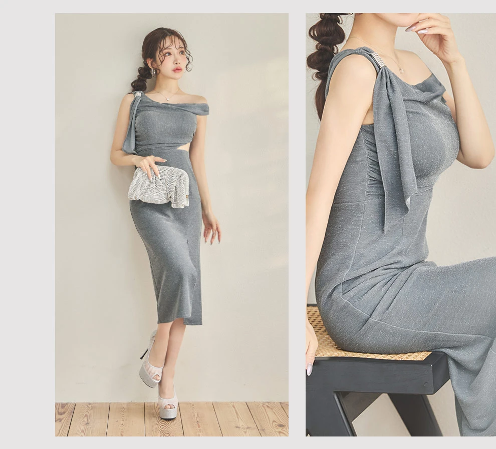 朝陽凪ちゃん着用 ウエストカットラメストレッチミディアムドレス4