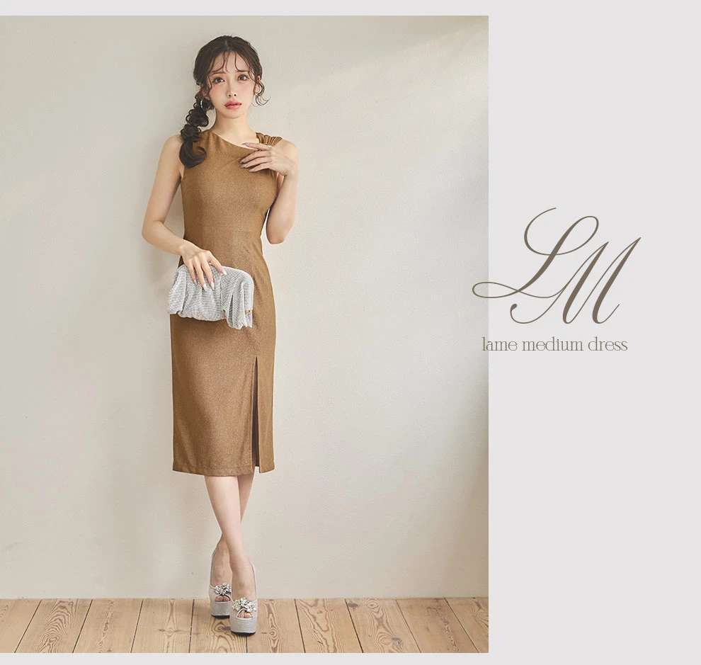 朝陽凪ちゃん着用 ノースリーブラメタイトスリットミディアムドレス3