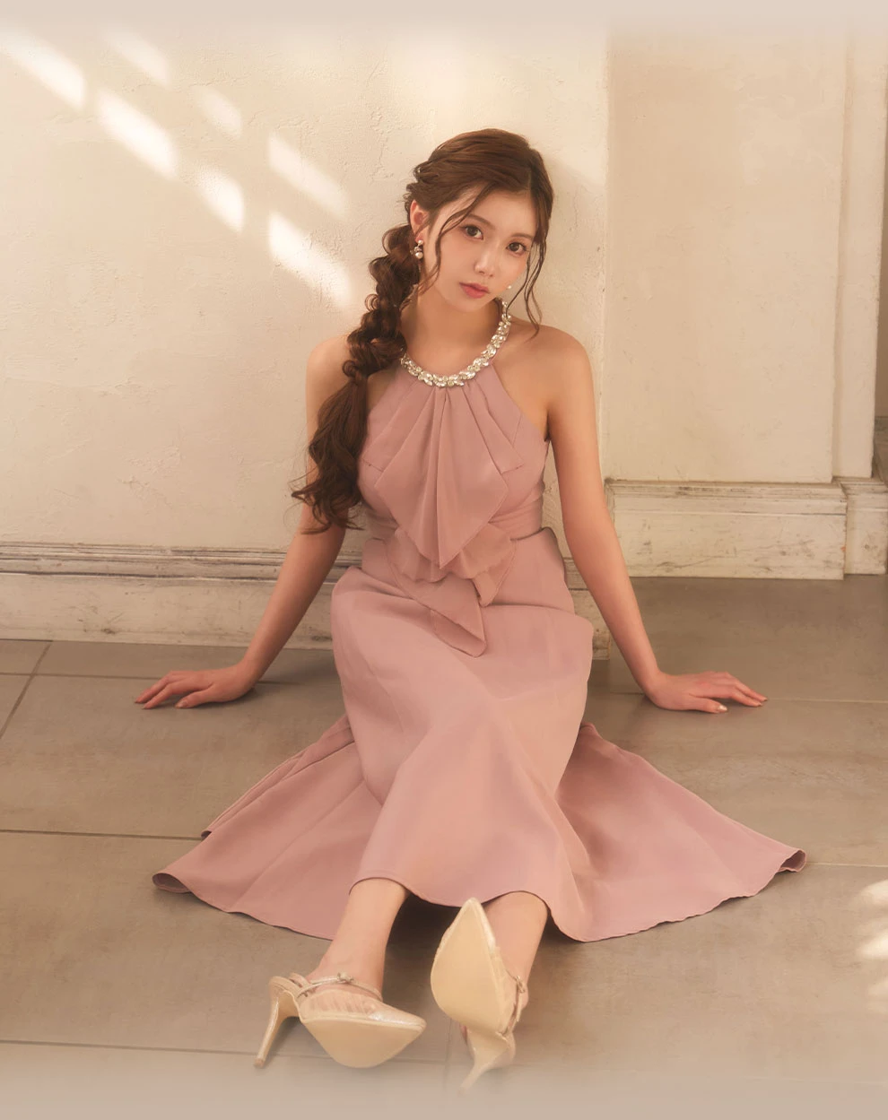せいはちゃん着用 ビジューフリルロングワンピース1