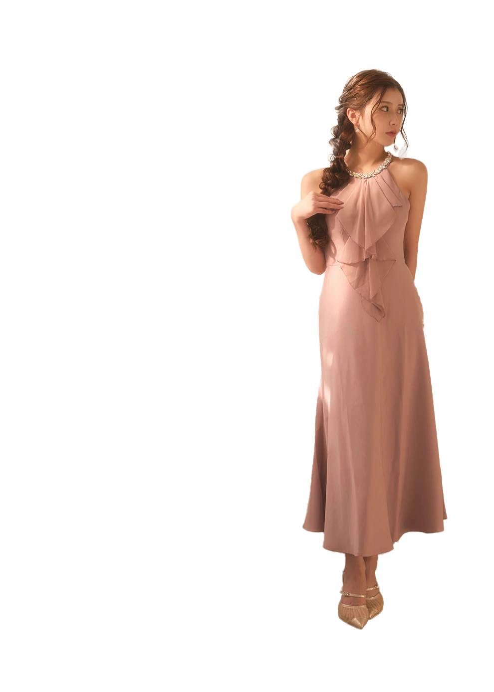 せいはちゃん着用 ビジューフリルロングワンピース3