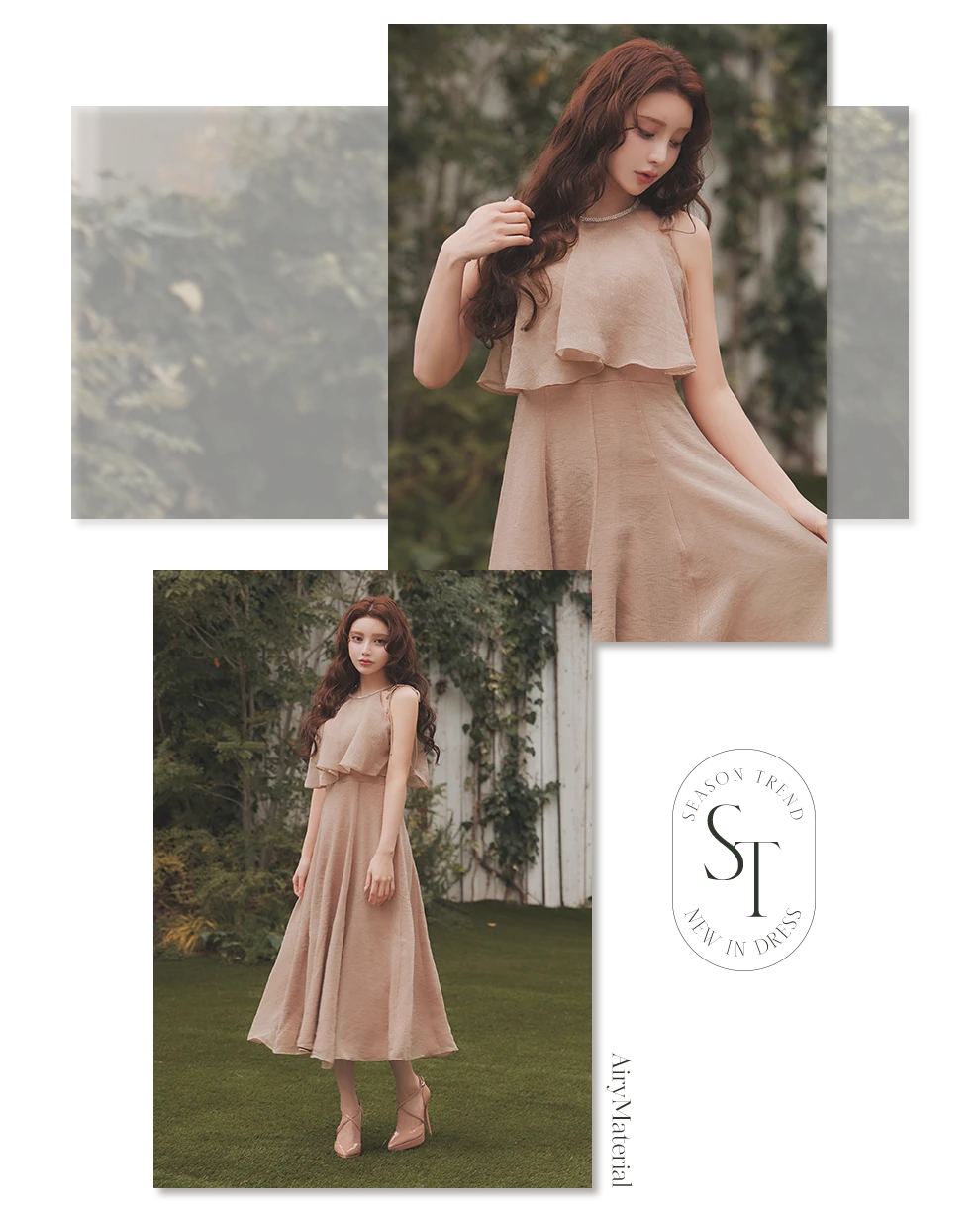 フリルトップスUネックロングワンピースドレス4