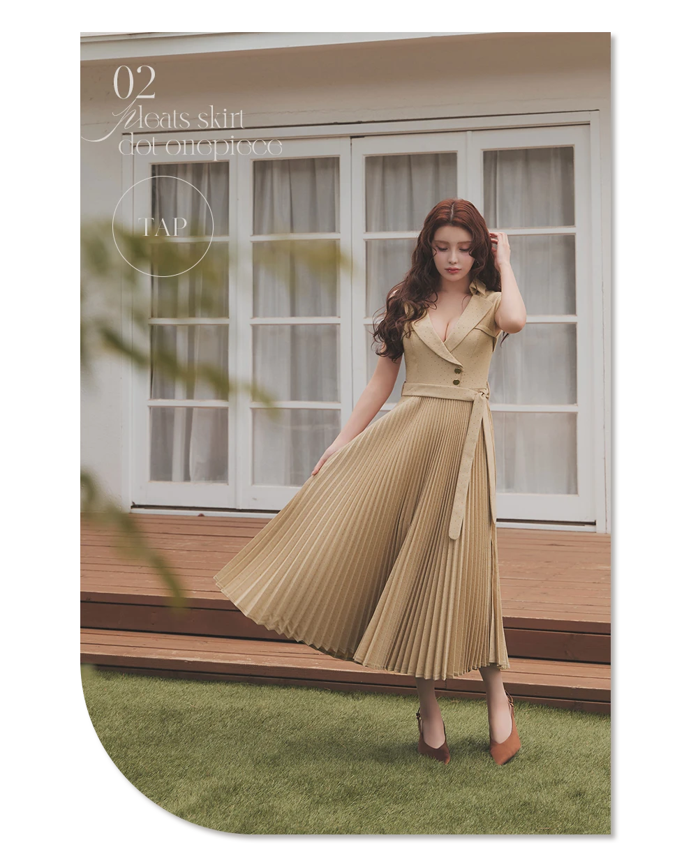 ドットテーラードプリーツスカートワンピース1