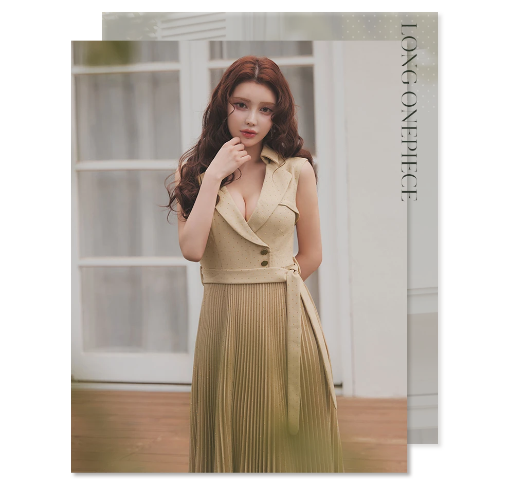 ドットテーラードプリーツスカートワンピース2