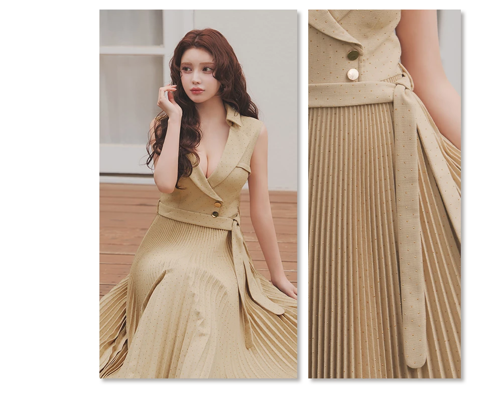 ドットテーラードプリーツスカートワンピース4