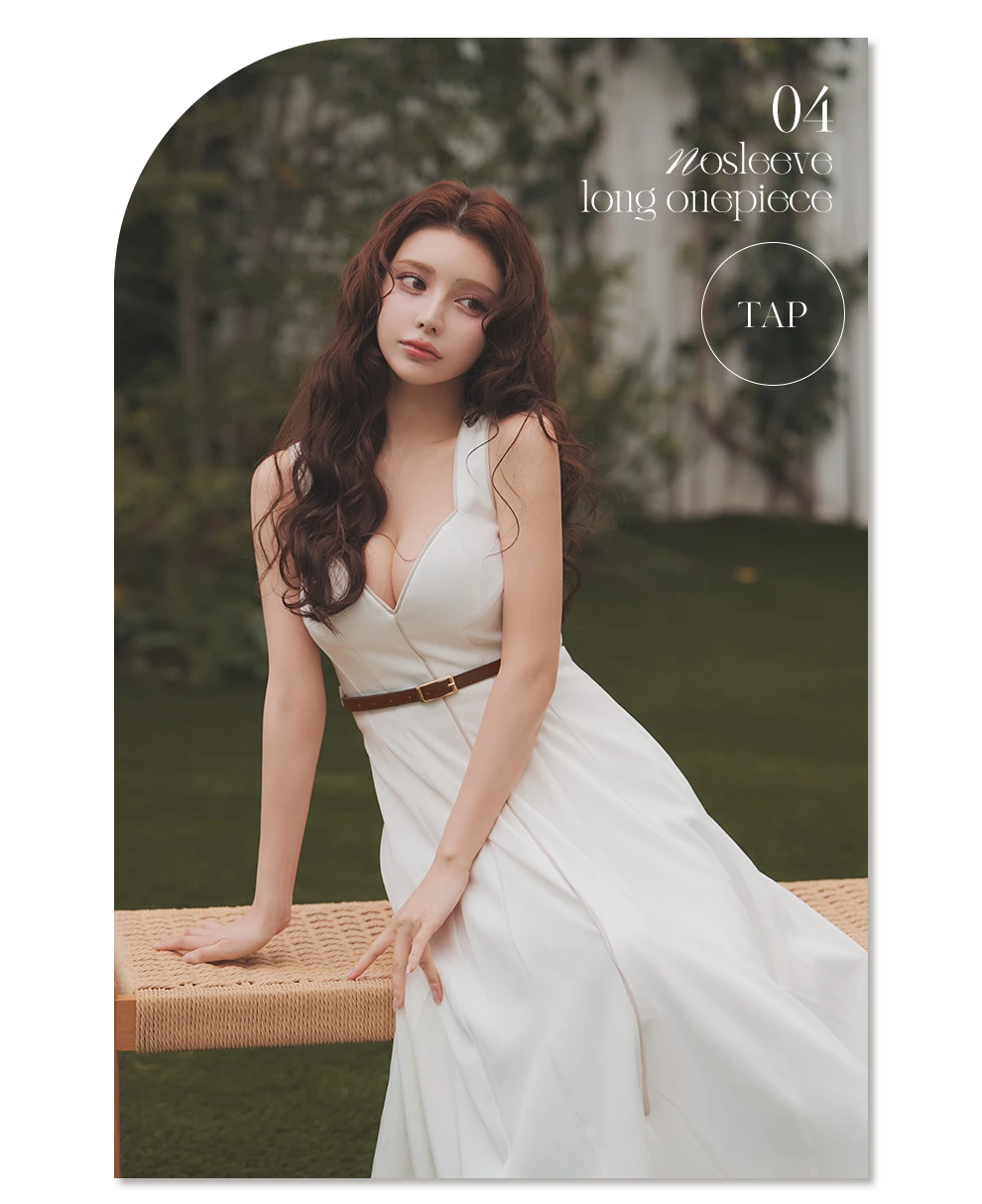 ベルト付きノースリーブワンピースドレス1