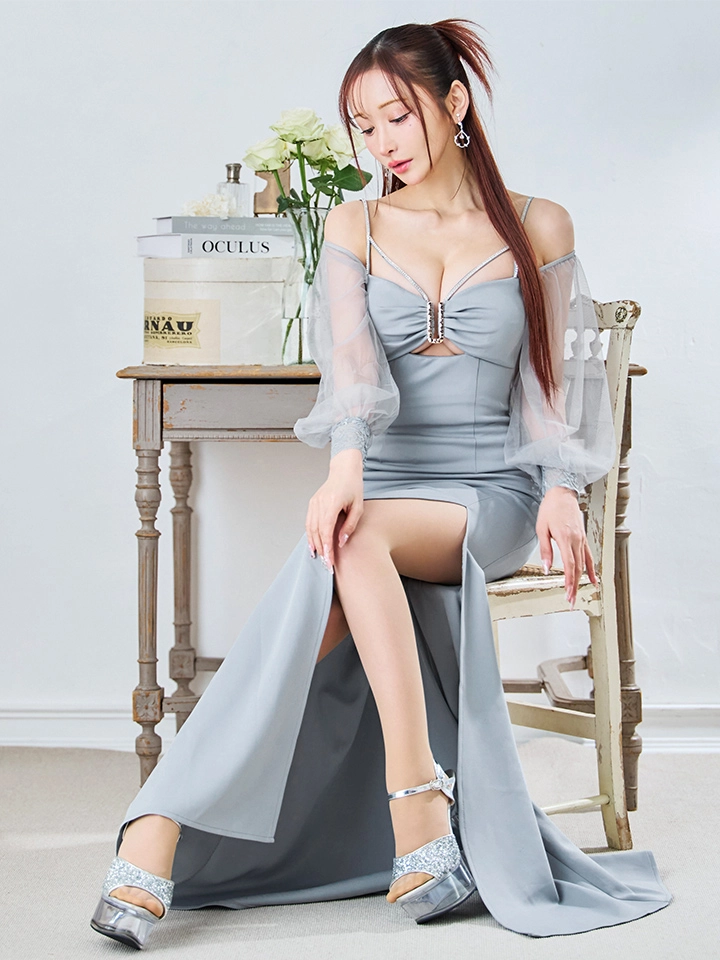 シアースリーブタイトロングドレス/キャバドレス16