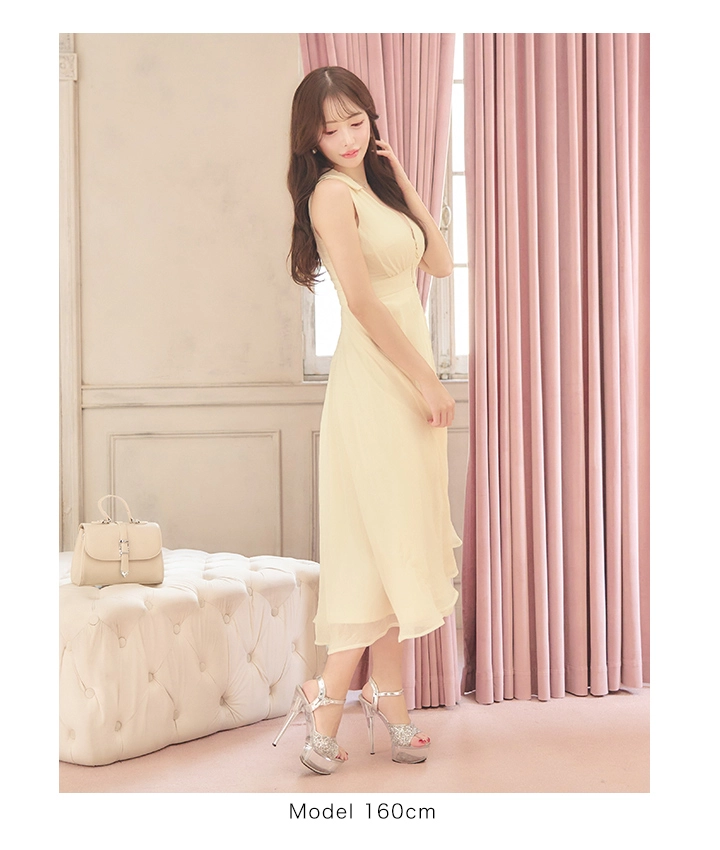 Vネックフロントジップシフォンワンピースドレス/キャバドレス4