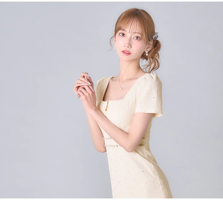 スクエアネックフロントジップワンピースミニドレス/キャバドレス6