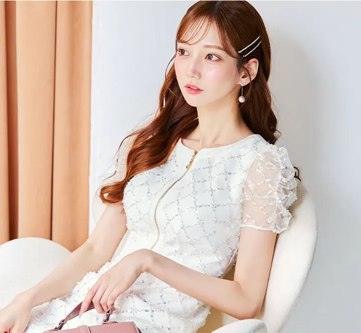 フロントジップビジューチェックドレス/キャバドレス10