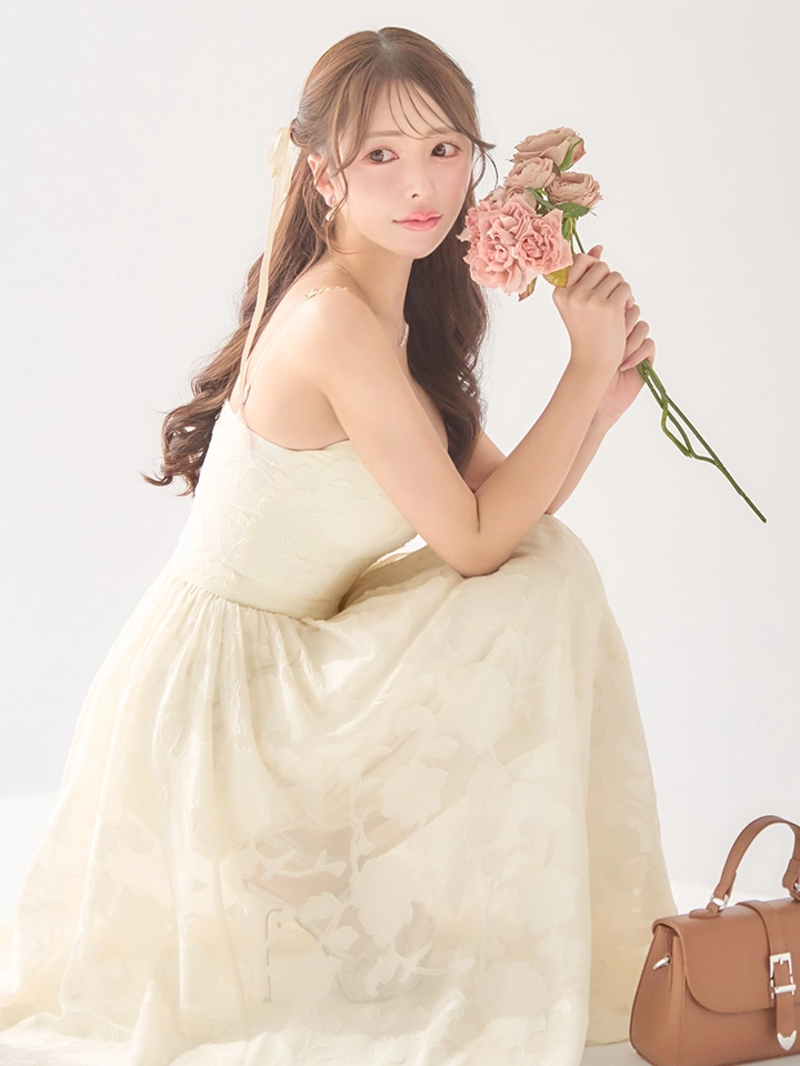 花柄シフォンレイヤードキャミワンピースドレス/キャバドレス1