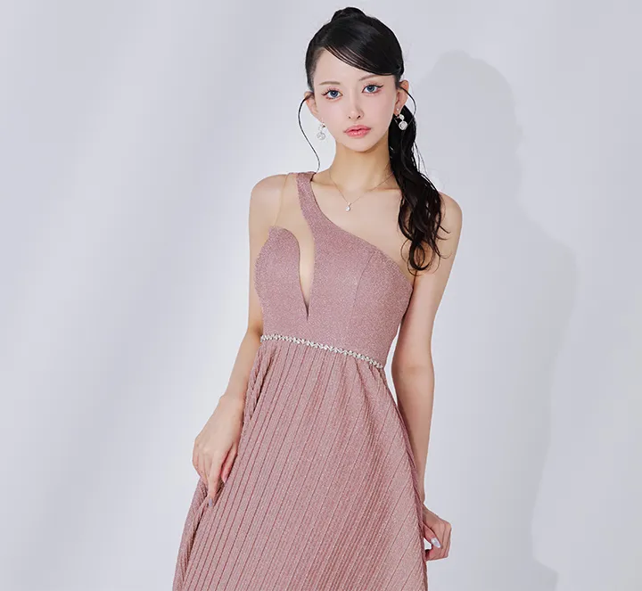 ラメビジューワンショルロングドレス/キャバドレス03