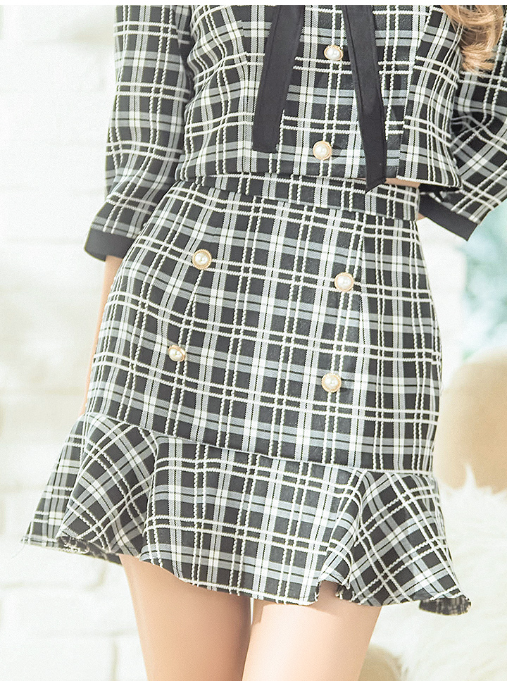 モノクロチェックリボンセットアップドレス8