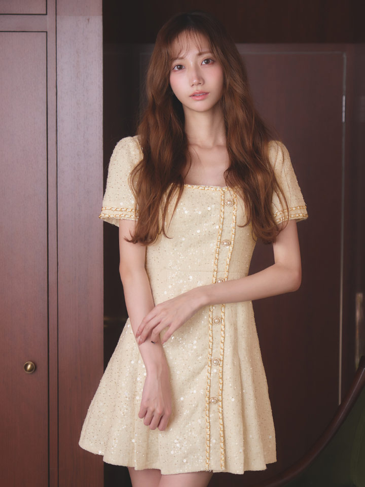 スクエアネックプリーツスカートミニドレス/キャバドレス2