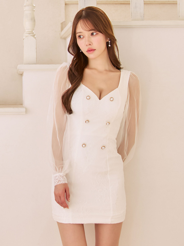 刺繍レースシアースリーブタイトミニドレス/キャバドレス2
