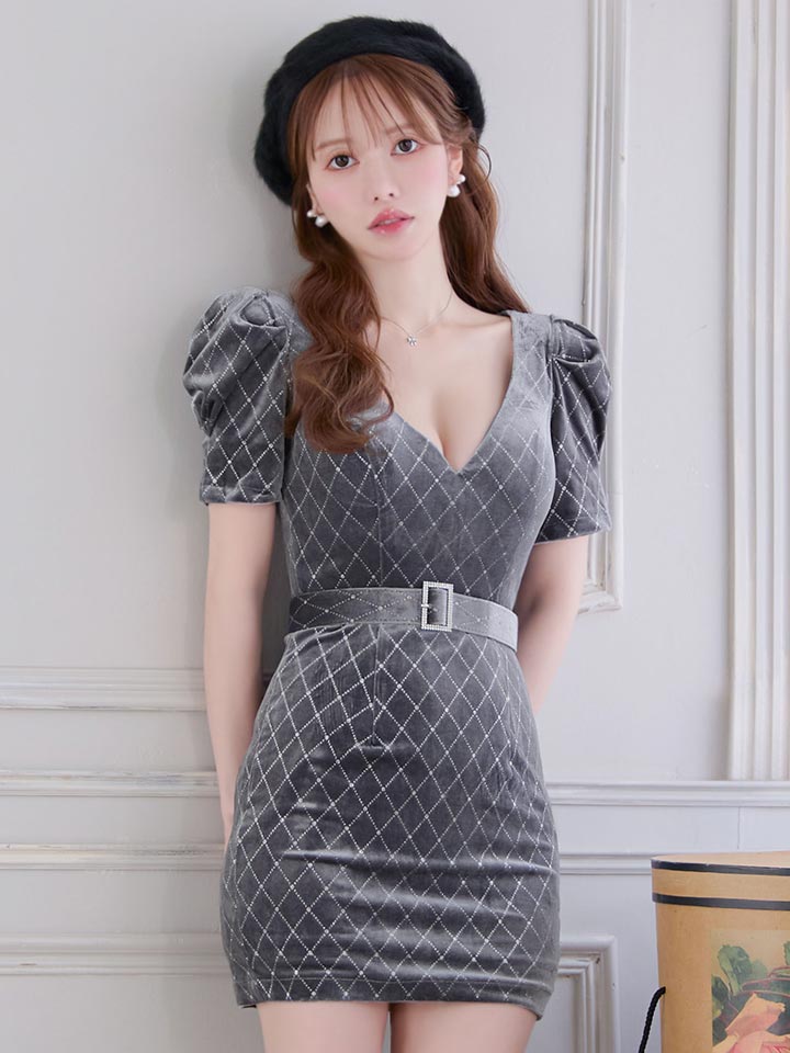 パフスリーブベルベットミニドレス/キャバドレス3