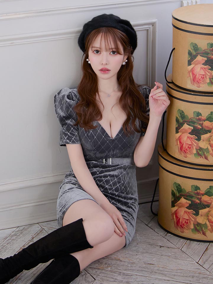 パフスリーブベルベットミニドレス/キャバドレス7