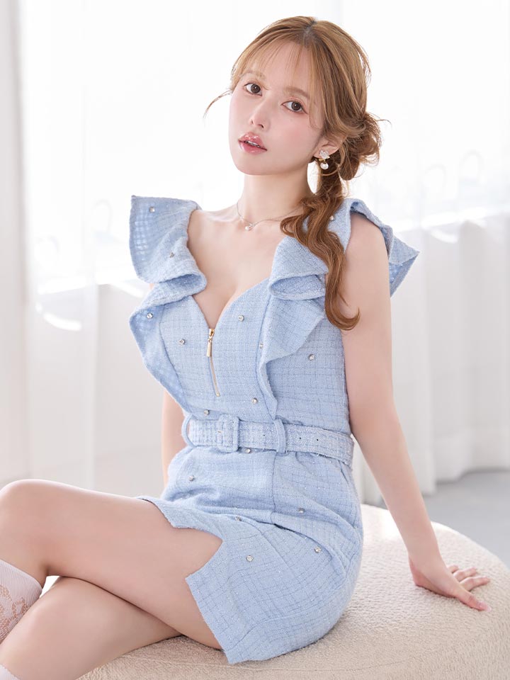 ビジューラメツイードフリルドレス/キャバドレス08