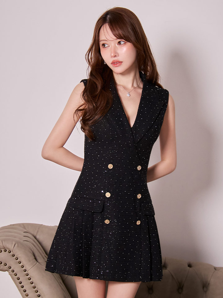 テーラードスタッズツイードミニドレス/キャバドレス4