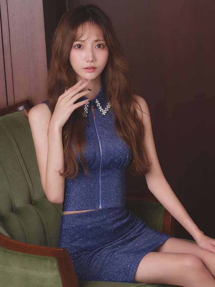 パール襟フロントジップセットアップタイトミニドレス/キャバドレス19