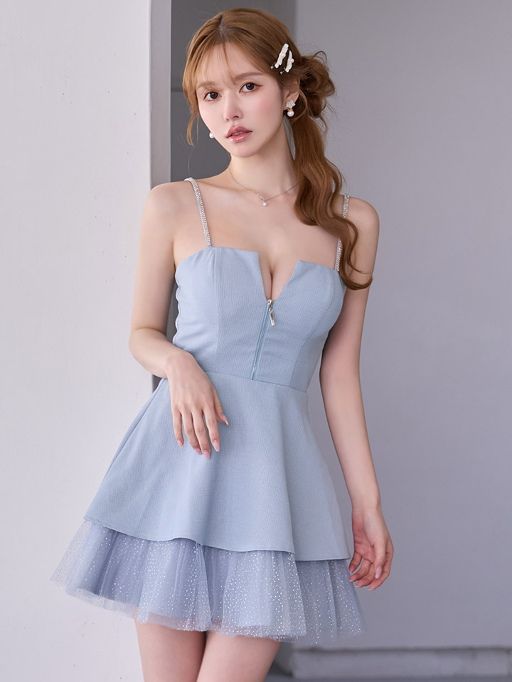 ツイードチュールティアードフレアミニドレス/キャバドレス10