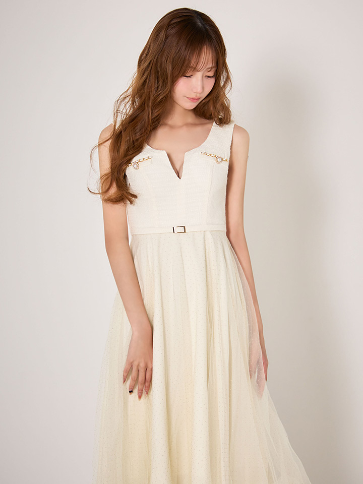 ウエストベルトチュールフレアワンピース/キャバドレス1