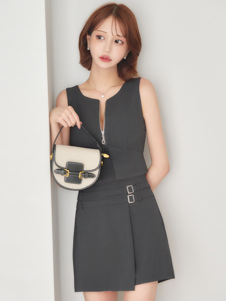 フロントジップダブルベルトセットアップドレス/キャバドレス3
